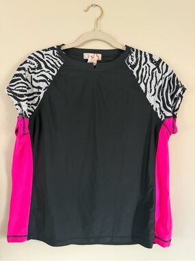 OP Black Swim Top with Colorful Wave Logo Trim